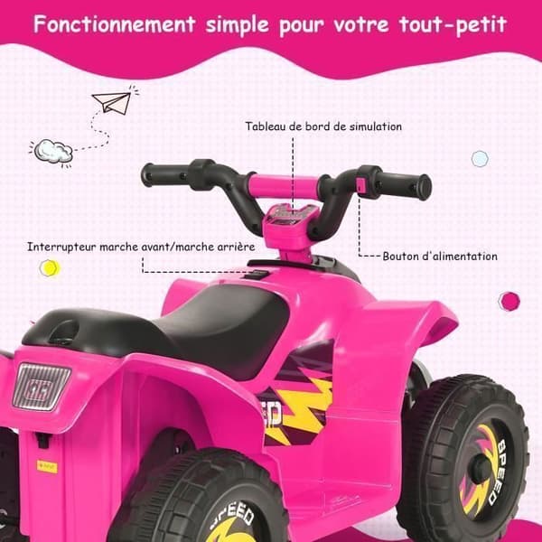 COSTWAY Elektrisk Quad för barn 6 V 4,5 Km/H max. Buggybil för barn 3 år+ Rosa Ros
