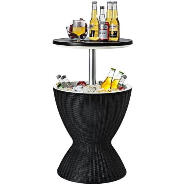 COSTWAY Cool Bar 30L 2 i 1 sofabord med løftebar plade Ø 43 x 57,5-82H cm Imiteret rattan til fest Terrasser Haver Sort