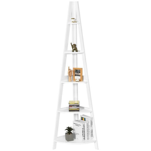 COSTWAY Moderne 5-lags hjørnehylde, 50 x 39 x 175 CM, reol/stigehylde til stue, soveværelse, kontor, hvid Vit