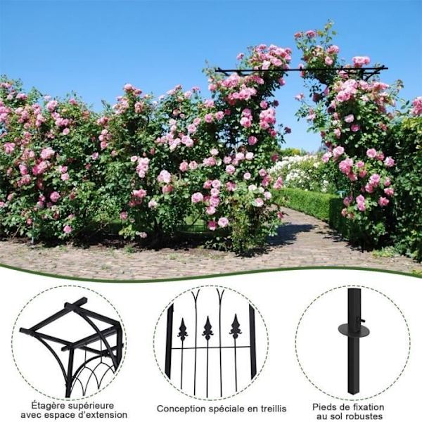 COSTWAY Metal Garden Bröllopsbåge för klätterväxter 208 x 52 x 208 cm Pulverlackerad gör-det-själv-dekorationer Uteplats, Ceremoni