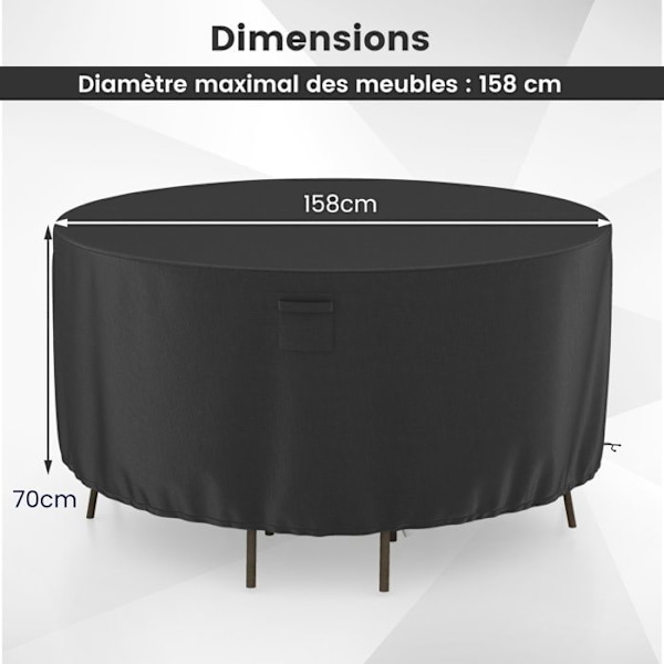 Beskyttelsescover til havemøbler 158x70cm COSTWAY-Luftventiler Spænder, Snøre-Anti-UV, Vandtæt-Sort
