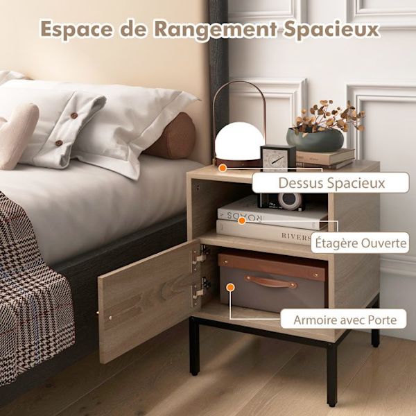 COSTWAY Sengebord med opbevaring – Åbent rum – Rattan dekorationsdørskab – Bohemian Effect – 40 x 40 x 57 cm Naturlig