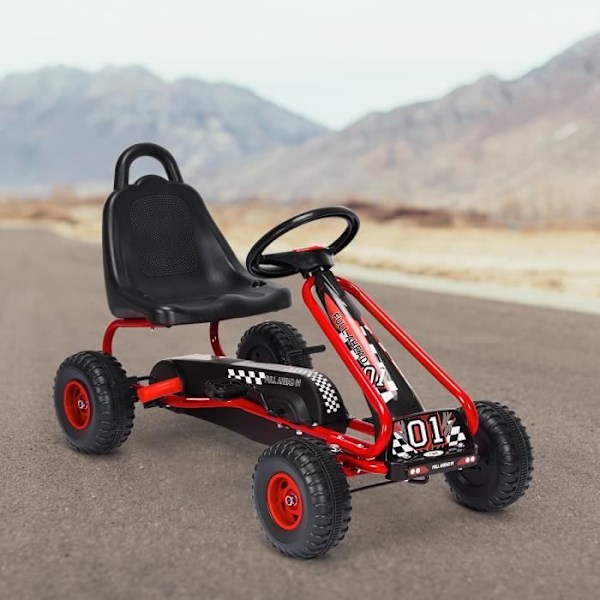 COSTWAY Pedalkart Cykel och Fordon för Barn, Justerbart Säte med Handbroms för Utomhusbruk, Flickor och Pojkar 3-6 År röd och svart