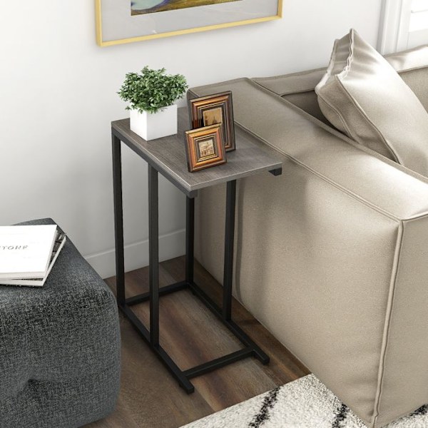 COSTWAY 'C' formet sidebord til sofa og seng, 45,5 x 25,5 x 64 cm, metalstel til stue, soveværelse, grå