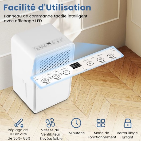 Affugter 15 L/Dag COSTWAY-20 M²-4 Tilstande-Timer 24 T-Bluetooth LED-Kontinuerlig/Manuel Tømning-Automatisk Tøfrsning