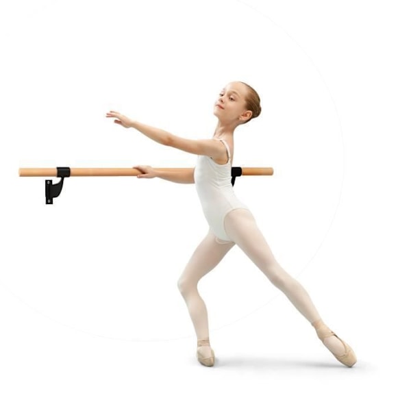 COSTWAY Vægmonteret dansestang 120 cm Fast højde Ø 38 mm i bøgetræ til yoga, stretching, træning, sort og natur