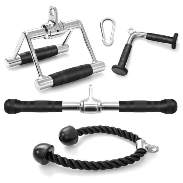 COSTWAY Set med 4 Triceps V Bar, Triceps Rope, V Triceps Press Bar, Double D Handle, Triceps/Biceps Bar