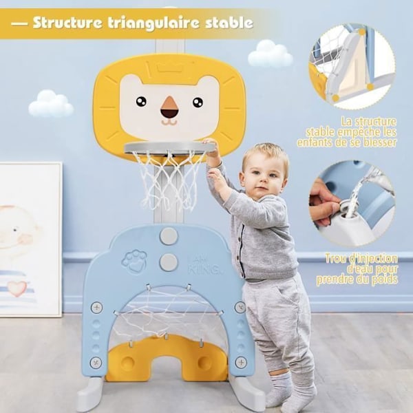 Multifunktionel Basketballkurv 3-i-1 COSTWAY - 5 Justerbare Højder 77-116 cm - Inkluderer Basketball- & Fodbold- & Golfspil