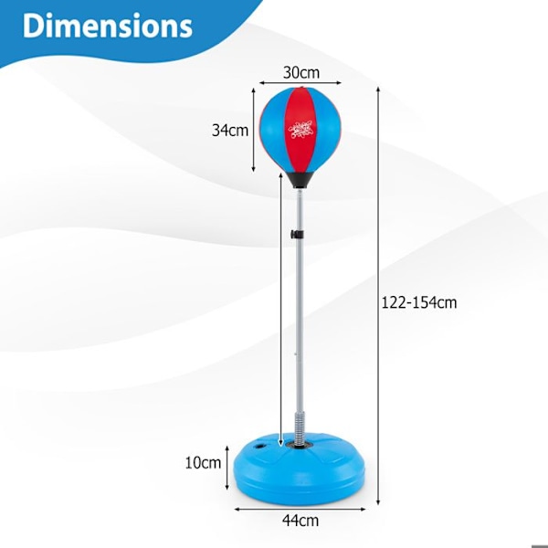 Sække med slag/Boxe Punching Ball på fod COSTWAY - Højdejusterbar 120-154CM - Handsker - Håndpumpe til oppustning - Fyldbar base - Blå