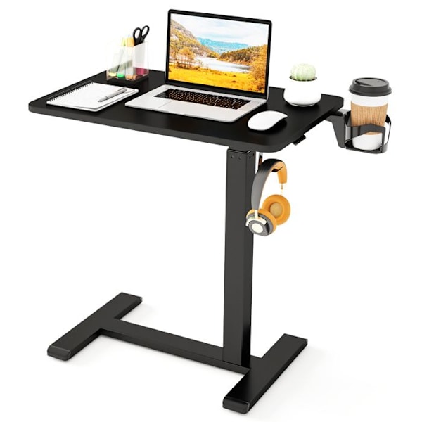 COSTWAY Mobil skrivebord Stehøjde 60 x 40 x 65,5-100 cm Højdejusterbar med Krusholder og Høretelefonkrog Sort