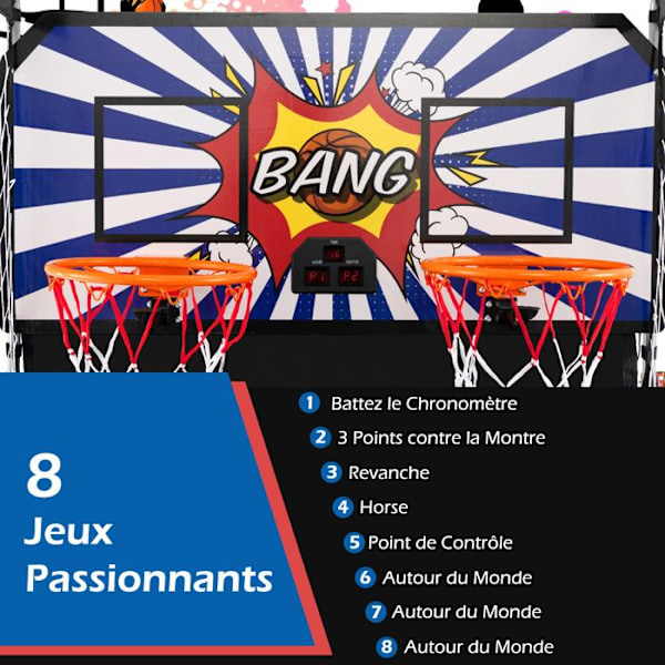 COSTWAY Basketball Arcade Spil, Foldbar med 2 Kurve, 4 Bolde, Pumpe, Point System, 1 til 4 Spillere, Blå+Hvid