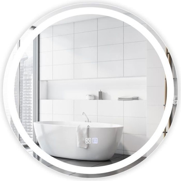 COSTWAY Rund LED Badrumsspegel Dia. 60 cm - Justerbar Ljusstyrka och Färgtemperatur, Anti-Imma Touch Switch