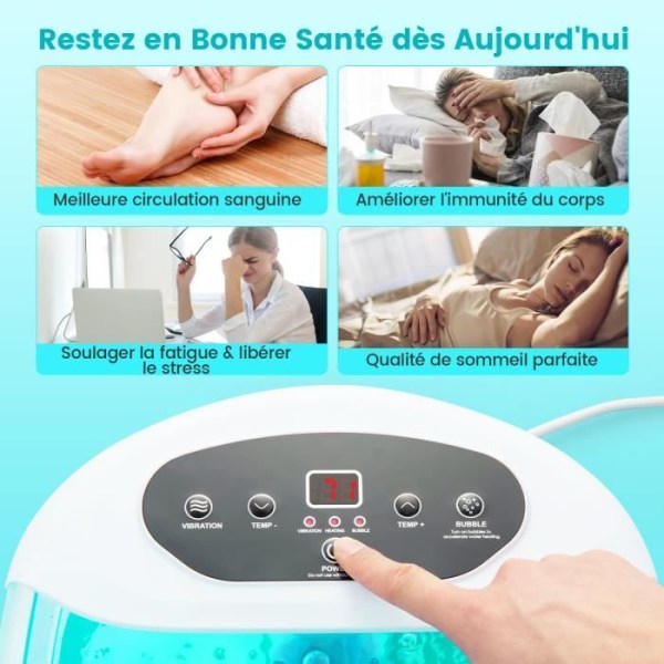 COSTWAY Fotbad - Automatisk massage, snabb uppvärmning 35°C till 46°C, bubbelvibrationer, 1 H timerfunktion, ljusblå