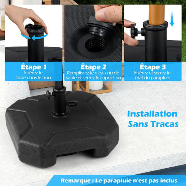 COSTWAY Parasolbase/Parasolfod i robust materiale 38 / 48 MM - Fyldt med vand og sand på 40 KG til haven