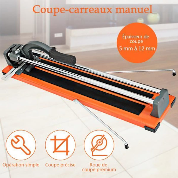 COSTWAY Manuel fliseskærer 600 x 15 mm dobbelt skinner keramisk skærer med hjullineal og håndtag Justerbar vinkel 0°-60° Vit, blå, röd, grå, svart, gul, grö