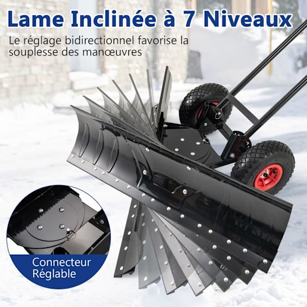COSTWAY Metal sneskovl 91,5 cm - Tovejs vippeblad - Højde og vinkel justerbart håndtag - 2 skridsikre hjul