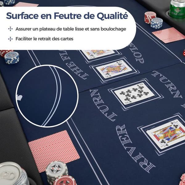 Foldable Poker Table-COSTWAY-for 8 Players-182 x 82 x 75 cm-Oval-8 Cup Holders-Felt Surface-Multifunction-Blue