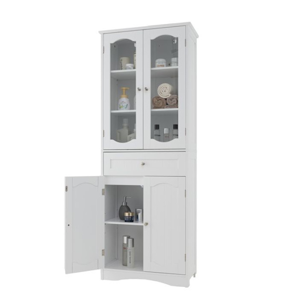 COSTWAY opbevaringsskab, 2 låger og 1 skuffe, 2 justerbare hylder, til badeværelse, køkken, stue, 60 x 30 x 160 cm Vit