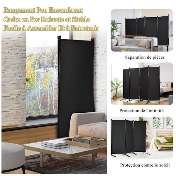 COSTWAY Stående Skærm 4 Paneler Foldbar 220x173 CM, Skillevæg Protect Privacy, Sort