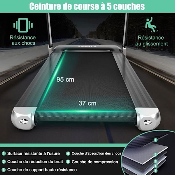 COSTWAY Foldbart Løbebånd APP Kontrol 0,96-12 km/t Bluetooth 12 Programmer LED Display og Enhedsholder Sølv