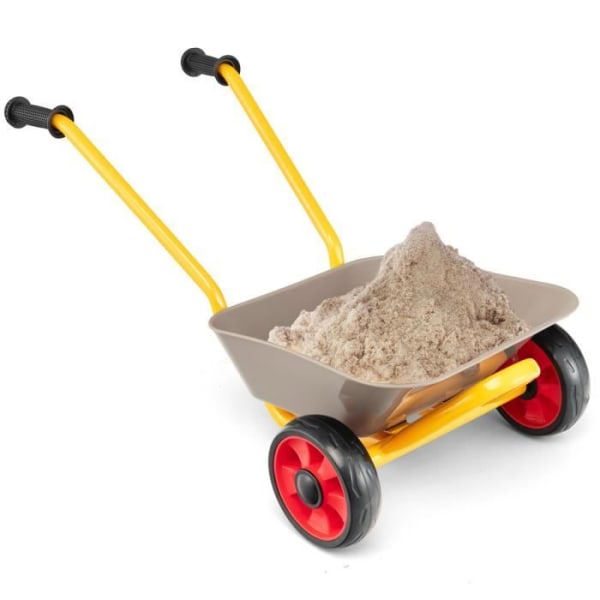 COSTWAY metall skottkärra för barn, sandlåda last 20 kg, trädgårdsredskap för 2 år + brun och gul