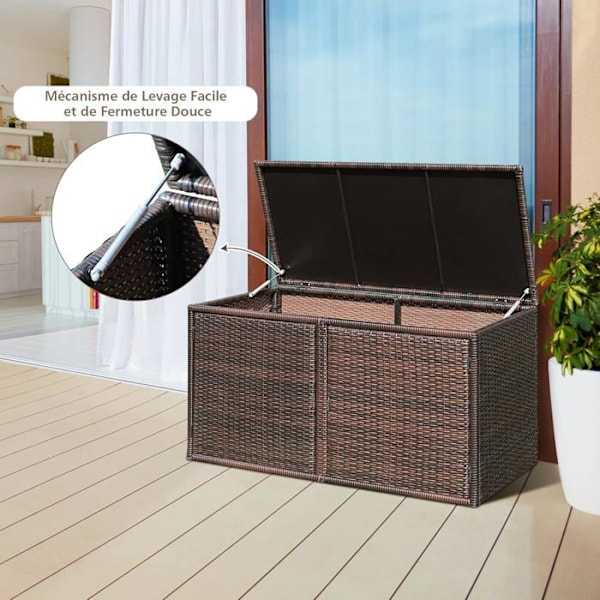 COSTWAY Haveopbevaringsboks 335L i PE Rattan, Maks 120 kg, Stålramme med 2 hylder 115 x 60 x 65 CM Brun