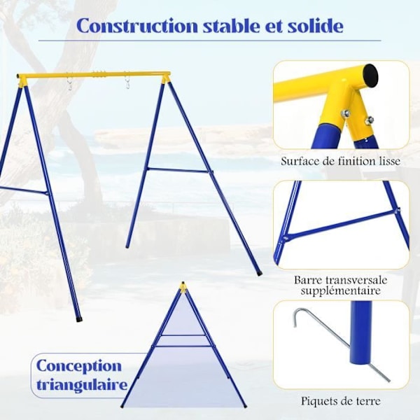 COSTWAY Portico med Rund Slynge Vugge Ø100CM til Børn Kapacitet 200KG med 2 Monteringsmetoder Hængekæder blått och gult