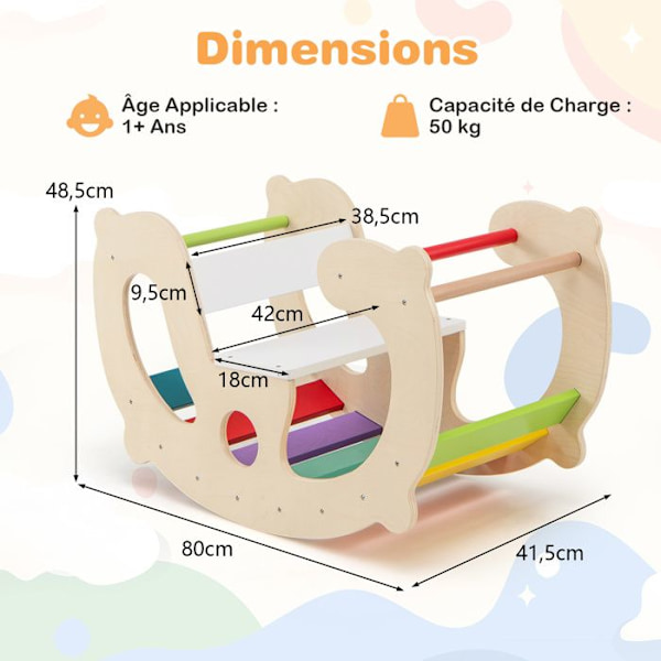 COSTWAY 2 in 1 Rocking Arch lapsille yli 12 kk, Montessori-kiipeilylelut mukava selkä ja istuin Flerfärgad