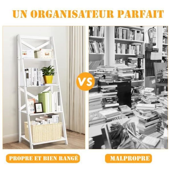 Træhyldestige Moderne biblioteksstige med 4 hylder til planter, bøger 50,7x46x1x142,5 cm hvid