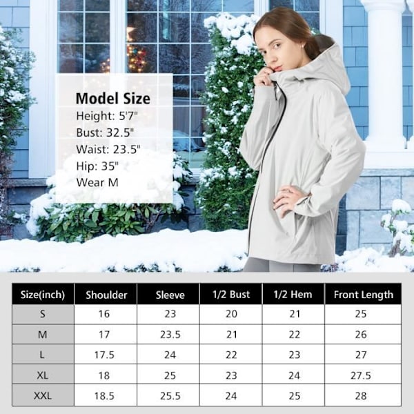 COSTWAY Trenchcoat til kvinder, regnjakke med hætte, vind- og vandafvisende udendørsjakke i nylon, langærmet, grå, L Grå M