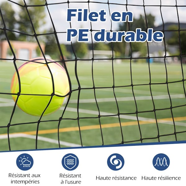 COSTWAY Børnefodbold Rebound Net - 372,5 x 182,5 cm - PE Net - Bæretaske - Metal fodboldtræning - Hvid