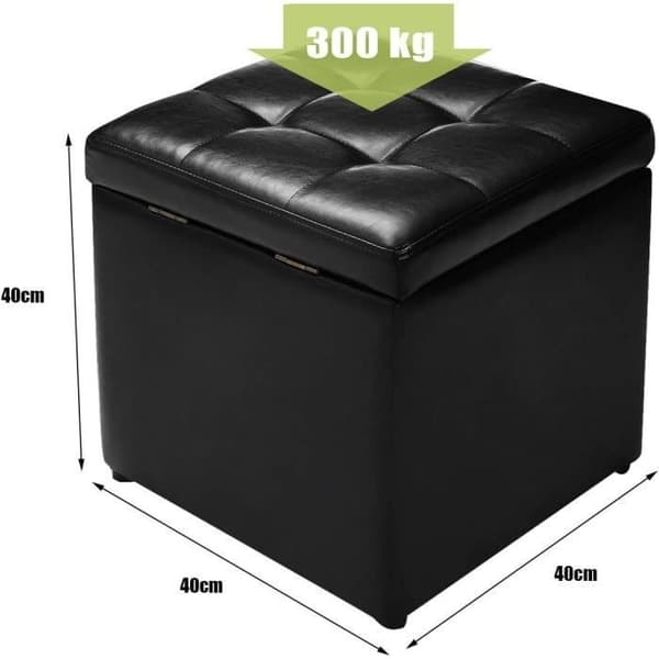 COSTWAY Opbevaringskiste - 40 x 40 x 40 CM, 64L Sort PU Taburet Maks. 150 kg Svart