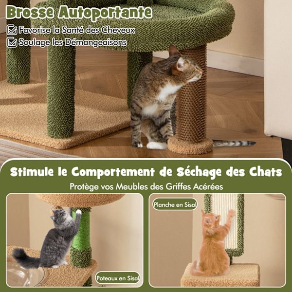 COSTWAY Cactus Cat Tree 150 cm Flernivå, skrapstolpar, sisalrep, lägenhet, abborre, självvårdande, hängande leksak Färg: Grön + brun