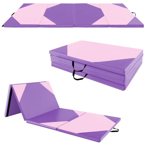COSTWAY Käännettävä Gymnastikamatto - 300 x 117 x 5 cm - 4 kerrosta vaahtoa ja PU - käsikahvoilla - tarrakiinnitys - Violetti