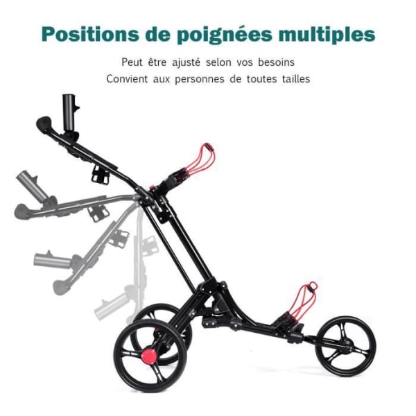 COSTWAY foldbar 3-hjulet golfvogn med aluminium paraply og tee-holder, fodbremse og justerbart polstret håndtag