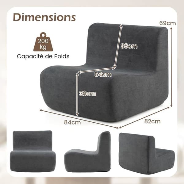 Simpel Sofa COSTWAY Ergonomisk Doven Sofa i Blødt Velour til Læsning Grå