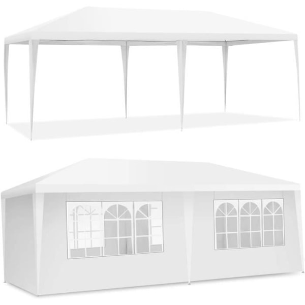 COSTWAY Vattentät Trädgårdslusthus 3x6M-6 Avtagbara väggar-Transparent Fönster-2 Dörrar Entréer Fester, Bröllop, Beach BBQ Vit
