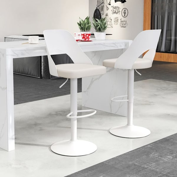 COSTWAY Sæt af 2 Ergonomiske Barstole - Justerbar Sædehøjde 63-83 cm til Køkken Bistro Hvid