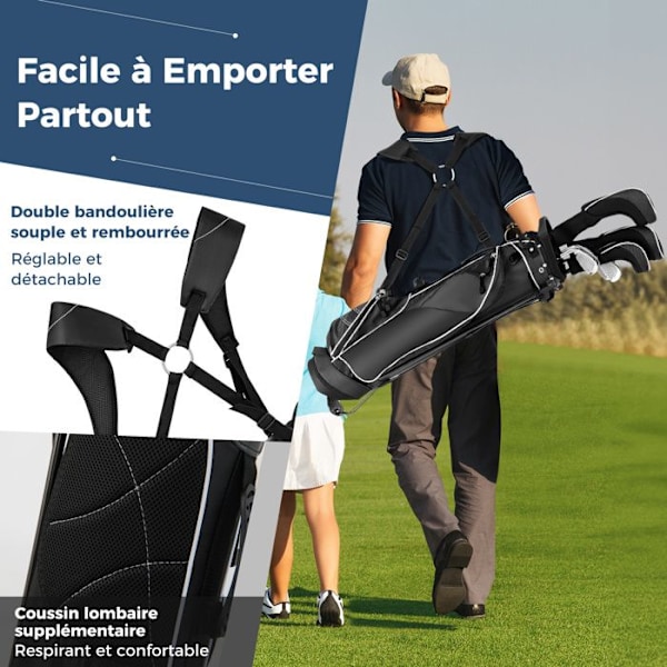 COSTWAY Portable Tripod Golf Bag - 4-vägsfack - 4 fickor med dragkedja - Kylväska - Dubbel axelrem - Regnskydd - Svart