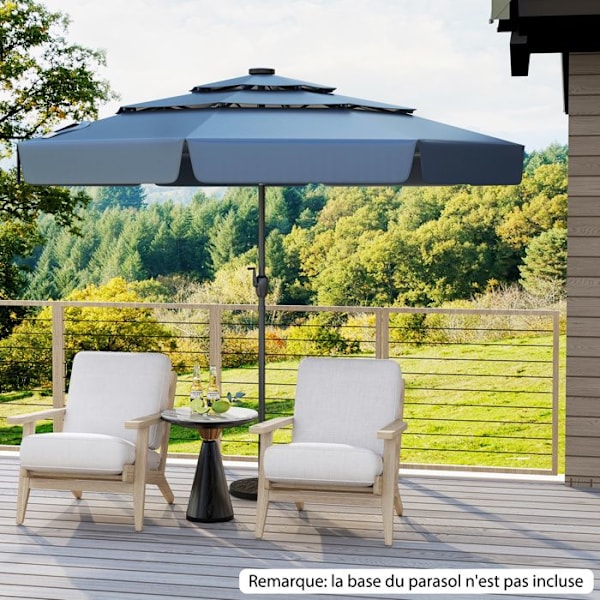 Haveparasol 3M med 32 LED - COSTWAY - 35° hældning - Kranskive - 8 ribber - Solbeskyttelse til Terrasse, Blå