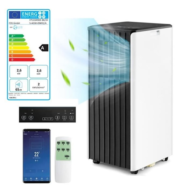 COSTWAY Mobile Ilmastointilaite 9000BTU 2,64 kW R290 APP Luokka A Hiljainen 5 in 1 -ilmankuivain, lepotila, 24 tunnin ajastin LED-näyttö Vit + Svart