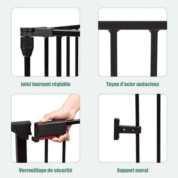 COSTWAY Børnesikring - Pejsesikring 500 cm - 8 Foldbare Paneler - Låsesystem - Nem Montering - Sort Svart