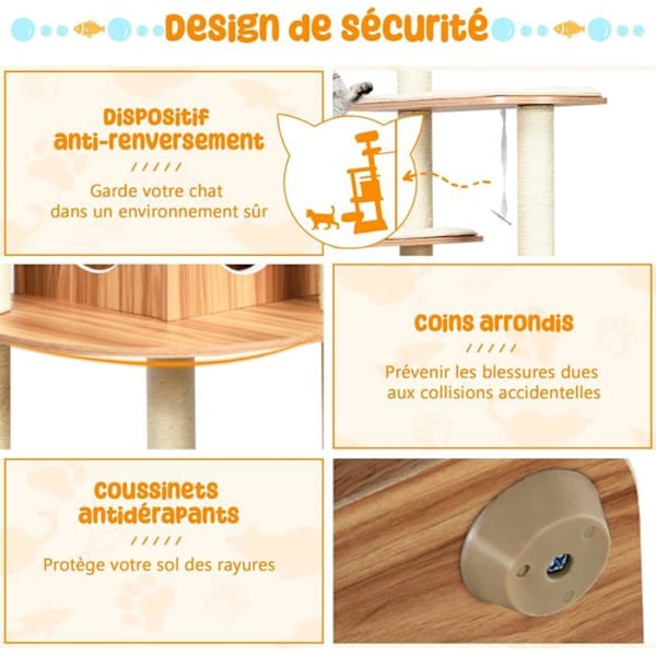 XXL trækattetræ - COSTWAY - Vesper Design - Multi-level - Aftagelige puder - Belastning 20 kg