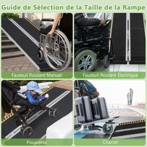 COSTWAY Rullstolsramp - Lastramp i aluminium med övergångsplatta - 272 kg - 152,5 x 74 x 8 cm