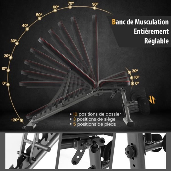 COSTWAY Magviktsbänk Lutande ryggstöd 10 positioner, 3 sitspositioner och 5 benpositioner med 2 hjul 300KG