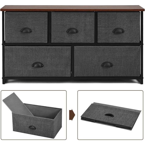 COSTWAY kommode med 5 stofskuffer, opbevaringsenhed til soveværelse, stue, korridorer, indgange, 100 x 30 x 53,5 CM Grå
