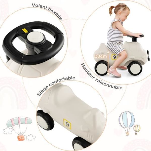 Ride-on for børn - COSTWAY - Flyform - Propel - 120° styring - 4 helt lukkede hjul Vit