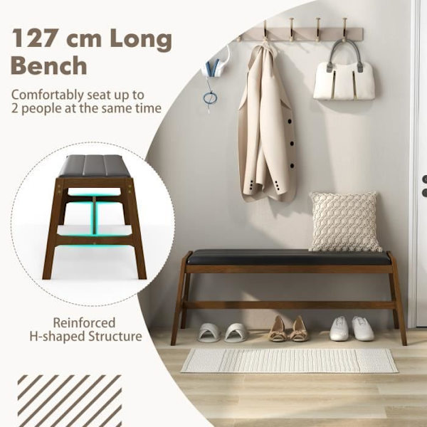 COSTWAY-bänk för 127 cm - Sitthöjd: 47,5 cm med mjuk PU-kudde, ram av gummi för entré, matsal