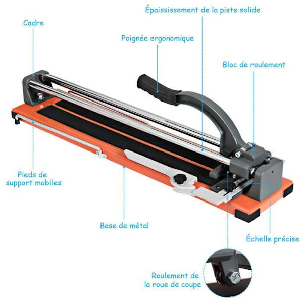 COSTWAY Manuel fliseskærer 600 x 15 mm dobbelt skinner keramisk skærer med hjullineal og håndtag Justerbar vinkel 0°-60° Vit, blå, röd, grå, svart, gul, grö