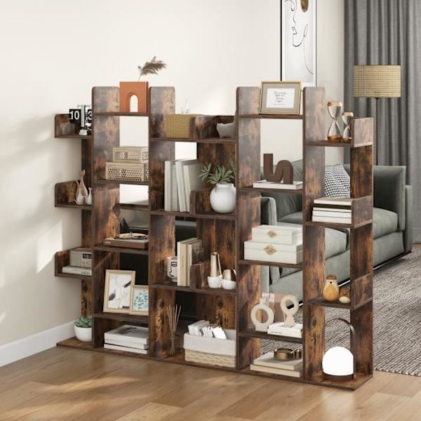 COSTWAY Tree Reol 141 CM, 13 åbne hylder til bøger og dekorationer, Anti-Tip Devices, Brun
